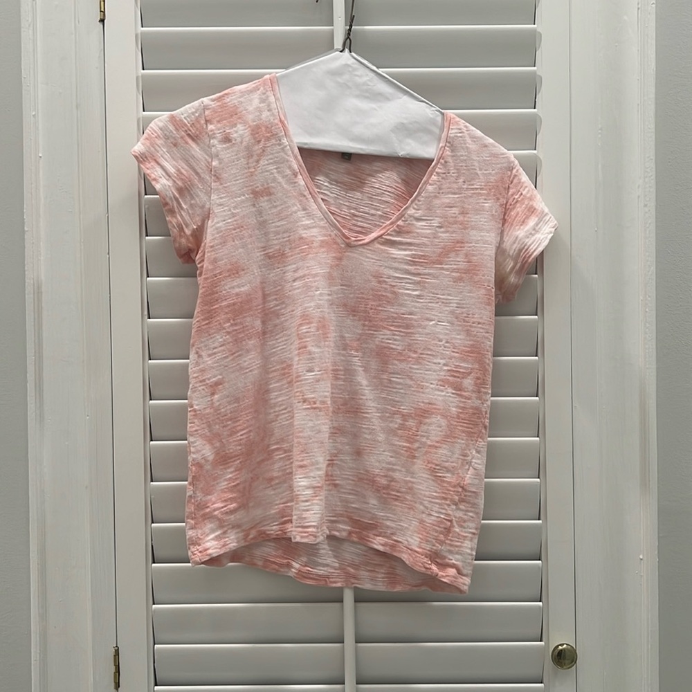 Lilla P Pink Slub Cotton Tee XS Lightweight V Neck Casual Basic